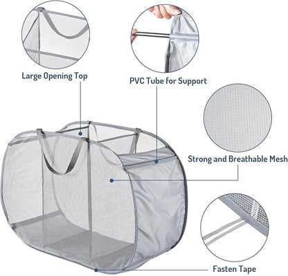 Seiritex Mesh Popup Laundry Hamper 3 Compartment Sortable Horizontal