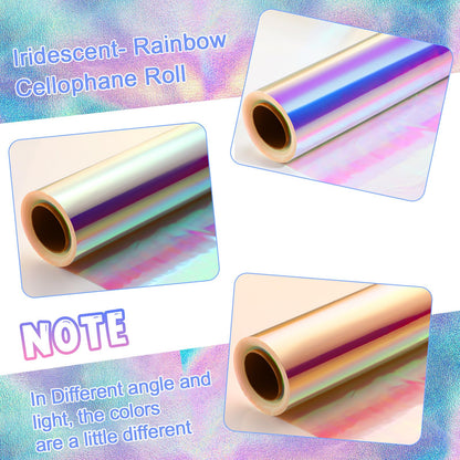 Seajan 31.5 in x 200 ft Iridescent Cellophane Wrap Roll, Rainbow Wrapping Paper Holographic Cellophane Wrap for Baskets Flower Bouquet Christmas DIY Treats Gifts Wrapping(Red and Golden Iridescence)