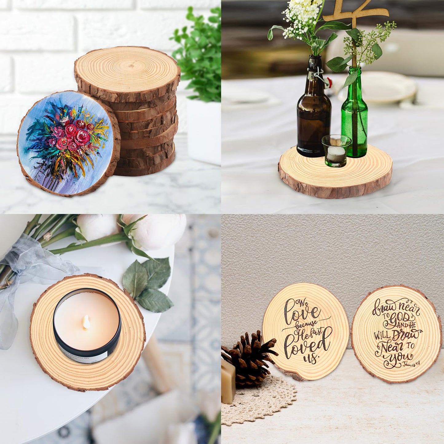 24 PCS 5.5-6.3 Inch Natural Wood Slices, Unfinished Pine Wood Circles with Barks for Coasters, DIY Crafts, Christmas Rustic Wedding Ornaments and Centerpieces,by GNIEMCKIN
