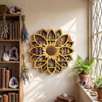 Sunflower Gifts Sunflower Decor Wall Shelf for Women with Lifelike Flower & Bee Accents, Wooden Floating Shelves Trinket Crystal Display Shelf Boho Decor for Home Bedroom, Birthday Gift for Her