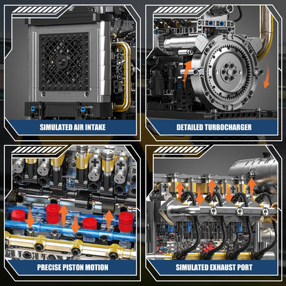 BseSparklion Diesel Engine Model Kit that Runs for Adults, MOC Mini Inline 4-Cylinder Diesel Engine Building Set with Motor, Compatible with Lego, Mechanical Engineering STEM Toy for Teens (1029 PCS)