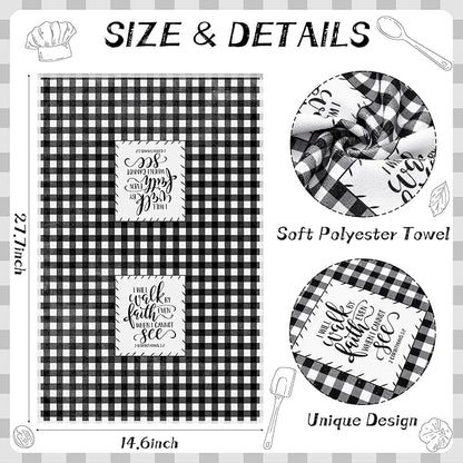 R HORSE 5Pcs Religious Christian Kitchen Dish Towel Black and White Check