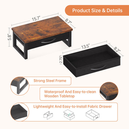 HEWORLIF Computer Monitor Stand Riser with Drawer, 2-Tier Desk Accessories & Workspace Organizers, Laptop Stand for Desk with Storage, Office Organization, Wood