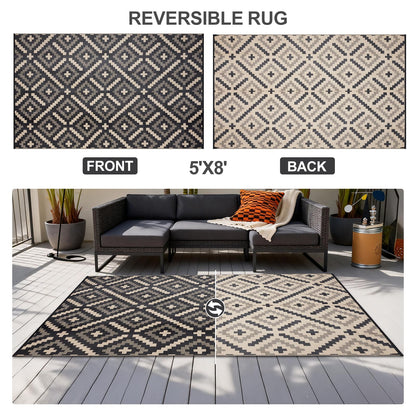 YONILE Outdoor Rug Waterproof for Patio,5x8 ft Outdoor Plastic Straw Rug,Reversible Plastic Area Rugs Mat Outside Carpet for RV, Deck, Porch, Picnic, Beach, Balcony