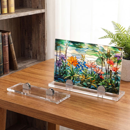 RattanView 4 Pcs Acrylic Adjustable Glass Display Stands Easel for Glass Art Creations, Stained, Ceramic Tiles, Plaques, Picture, Collectibles Ceramic Tiles Photo Office Trade Show Office, or Home