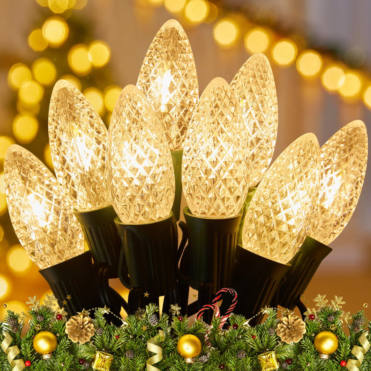 Minetom C9 LED Outdoor Christmas Lights, 150 FT, 75 LED, Waterproof, UL Certified, Warm White, Model GYPI-O75LAU