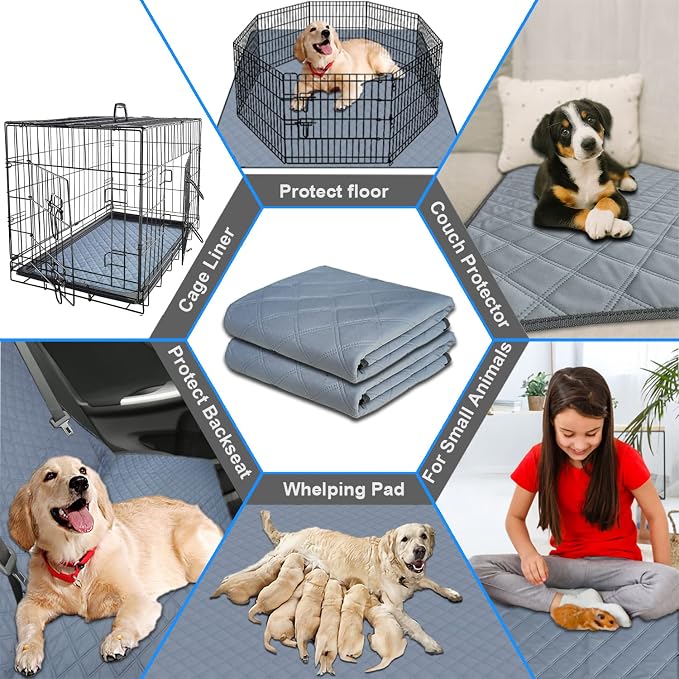 RIOUSSI Washable Pee Pads for Dogs, Reusable, Absorbent, Leakproof, Non Slip Pet Puppy Pads for Potty Training. Light Gray, 36x41 Inch(4pack)