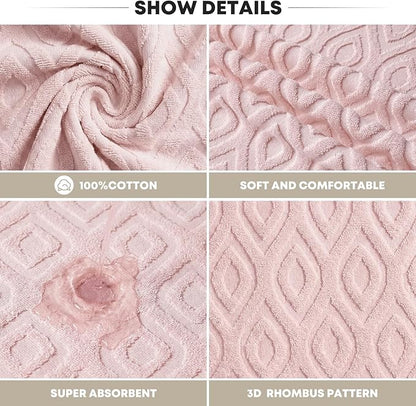Artoid Mode 2 Pcs Pink 3D Diamond Grid Jacquard Hand Towels