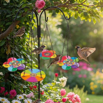 DoubleFill 24 Pack Bird Feeder Craft Kits with Chains for Kids Ages 3-8 Make Your Own Wooden Flower Bird Feeders with Aluminum Bowls DIY to Paint Craft for Garden Outdoor Activities (Flower,Round)