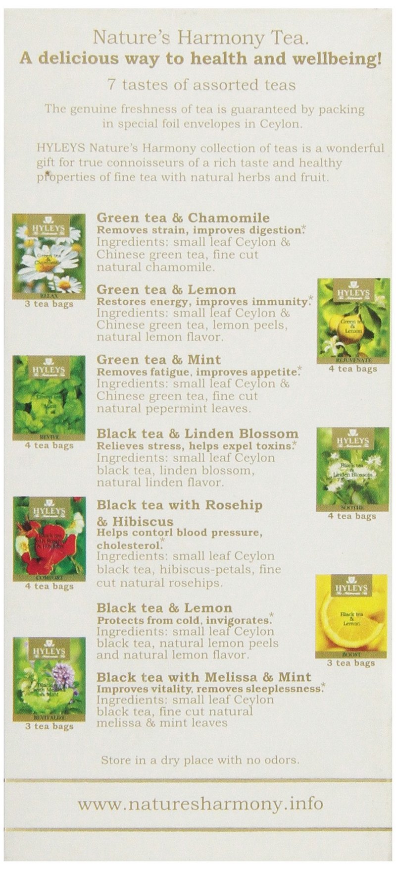 Hyleys Green and Black Tea 7 Assorted Flavors - 25 Tea Bags - 12 Pack - 300 Tea Bags total