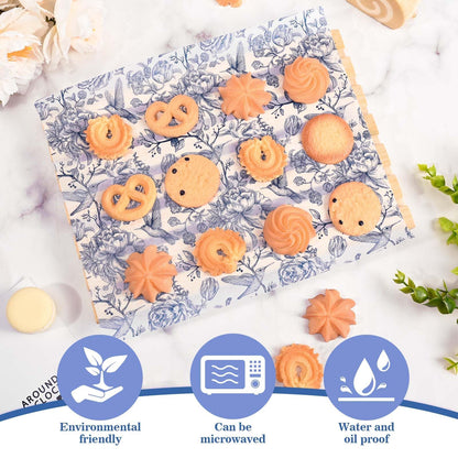 Sanixin 150Pcs Blue Floral Wax Paper for Food Chinoiserie Blue White Flower Decorative Wax Paper Oil-Proof Wrap Tissue for Picnic Sandwich Bakery Dessert Home Kitchen Supplies,9.8 x 8.3 Inches