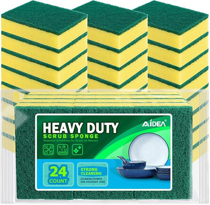 AIDEA Sponges Kitchen, 24 Pack Heavy Duty Dish Sponge, Cleaning Dish Scrubber Sponge for Home and Kitchen, Stink-Free Cleaning Supplies for Pots, Pans