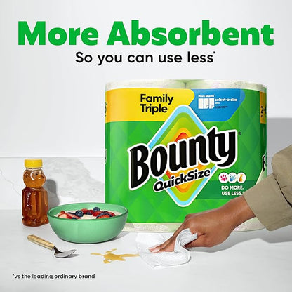 Bounty Quick-Size Paper Towels, 8 Family Triple Rolls = 27 Regular Rolls