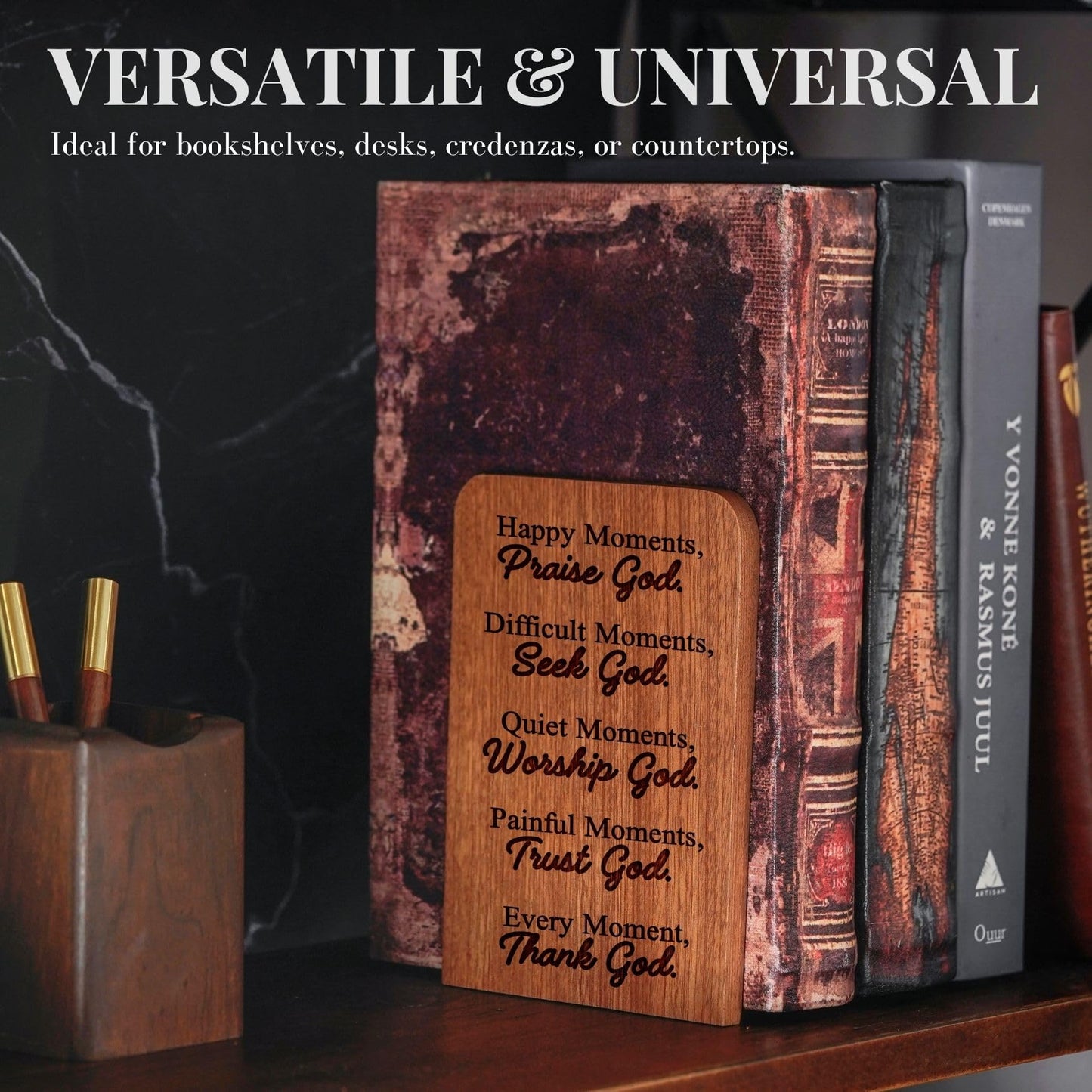 Christian Book Ends, Religious Book Ends, Christian Gifts for Women Men, Novelty Bookends Unique, Heavy Duty Wooden Bookends for Shelves Decorative(1 Pair, 4.72x6.69 Inches) - Moment