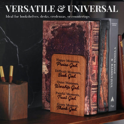 Christian Book Ends, Religious Book Ends, Christian Gifts for Women Men, Novelty Bookends Unique, Heavy Duty Wooden Bookends for Shelves Decorative(1 Pair, 4.72x6.69 Inches) - Moment