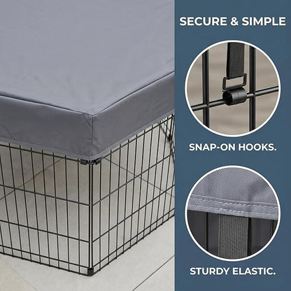 PJYuCien Octagonal Playpen Top Cover for 24" Side Metal Pet Pen, Half Mesh Half Oxford with Silver Coating & Snap Hooks, Predator & Weather Protection, Cozy Den for Puppy Small Animals, Gray