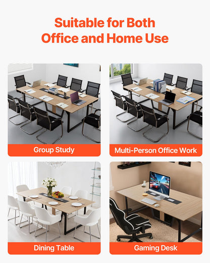 VEVOR Conference Table, 8 ft Office Meeting Table for 10 Person, Modern Rectangle Seminar Desk with Metal Legs, Large Meeting Desk Ideal for Office, Boardroom, Conference Room, Easy Assembly, Brown
