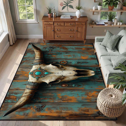 Southwestern Cow Skull Area Rug, Western Aztec Bull Skull Rug, Aztec Tribal Rugs, Native American Rugs, Moroccan Navajo Tribal Carpet for Living Room Bedroom (5' x 7'(Rectangular))