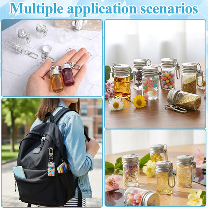 Yuanan 30 PCS Mini Keychain Seasoning Bottles with Lids, 7ml Glass Spice Containers Glass Wishing Bottle Empty Tiny Glasses Jars Mini Message Glasses Bottle for Travel, Outdoors, Lunchboxes, Camping