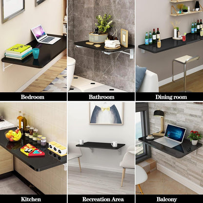 CYGJSYEA Wall Mounted Folding Table,Black Floating Desk for Small Spaces,Stainless Steel Bracket Laundry Folding Table,Wall Folding Desk,Home Bars and Dining Establishments(80X50cm/31.5"×19.7")