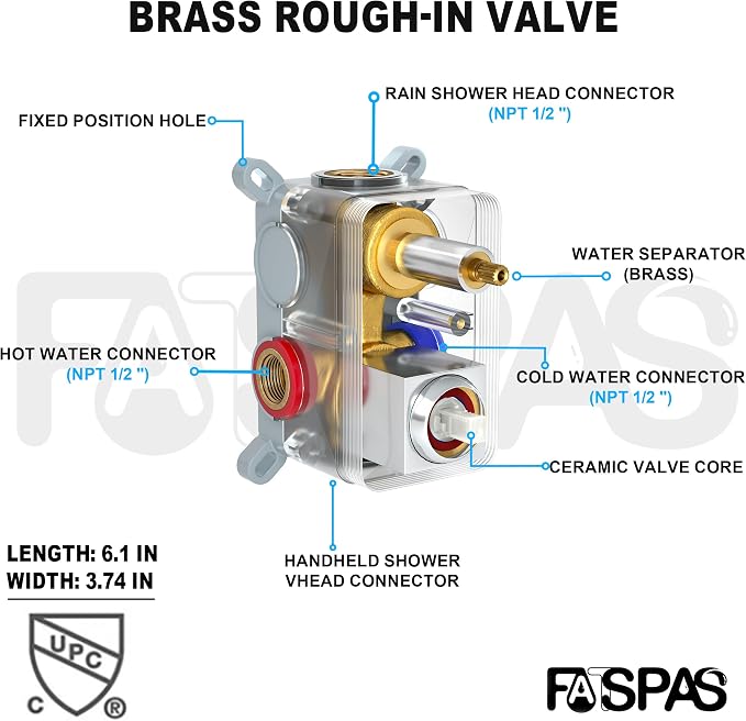 Polished Chrome Shower System with 12-Inch Rain Showerhead and Handheld | Innovative air-injection technology for low pressure, high-flow rate up to 3.22 GPM ensuring powerful consistent stream