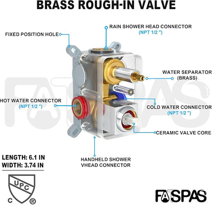 Polished Chrome Shower System with 12-Inch Rain Showerhead and Handheld | Innovative air-injection technology for low pressure, high-flow rate up to 3.22 GPM ensuring powerful consistent stream