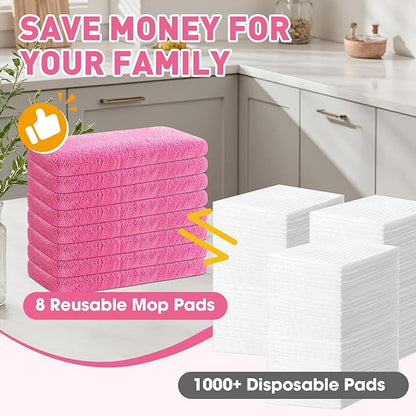 8Pcs Pink Reusable Mop Pads, Microfiber Mop Pads Compatible