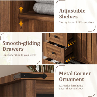 GarveeHome Farmhouse 5 Drawer Dresser for Bedroom, 48" Tall Wood Dressers Chest of Drawer with Sliding Barn Door, Adjustable Shelf, Storage Organizer for Bedroom, Hallway, Living Room, Kitchen, Walnut