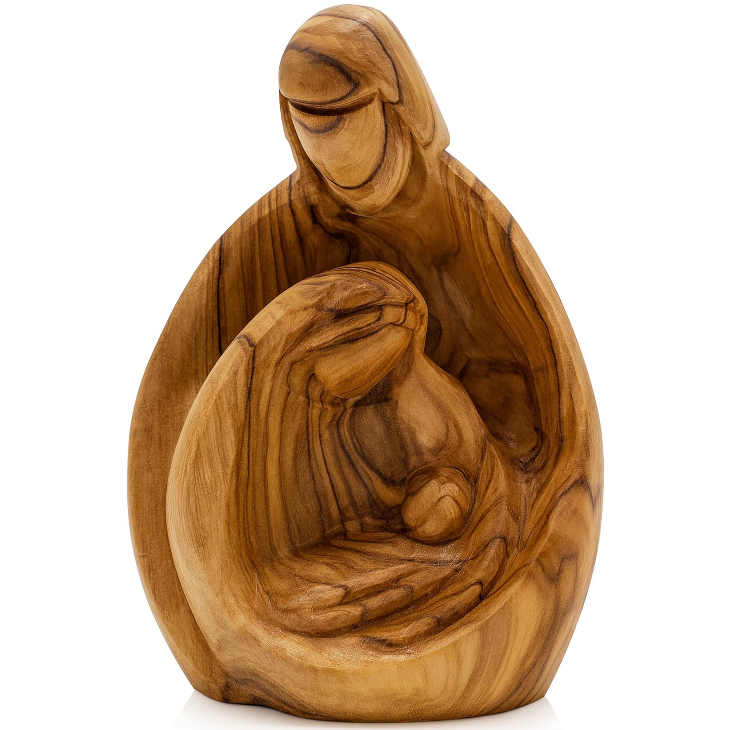 Zuluf Hand-Carved Olive Wood Holy Family Statue – Mary, Joseph & Baby Jesus Nativity Scene for Christmas Decor – Catholic Wooden Figurine 4.3" for Home or Church Display – HOF001