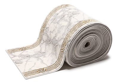 Well Woven Custom Size Hallway Stair Runner - Choose Your Length - Fairmont Collection Lezlee Ivory Gold Abstract Marble Border 26 Inches Wide x 10 Feet (26" x 10') Runner