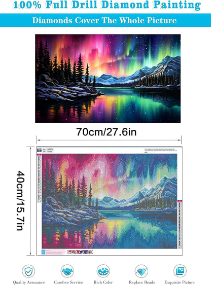 mrpwnle Northern Lights Diamond Art Painting Kits for Adults-5D Large Size Aurora Diamond Art Painting for Beginners, DIY Round Full Drill Aurora Landscape Gem Art Crafts Kits 27.6x15.8in