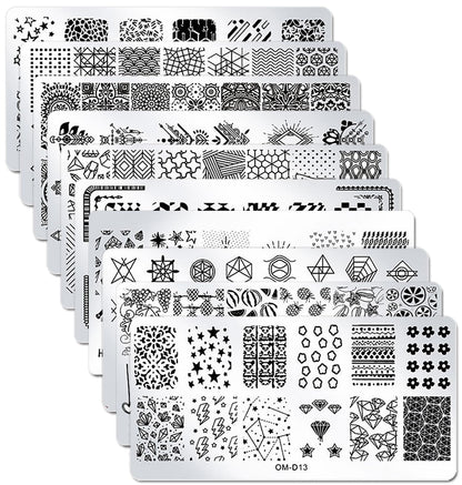 SILPECWEE 10pcs Nail Stamping Plates Nail Stamp Kit Geometry Designs Nail Art Stencil Nail Plate Template Nail Art Accessories for DIY & Salon