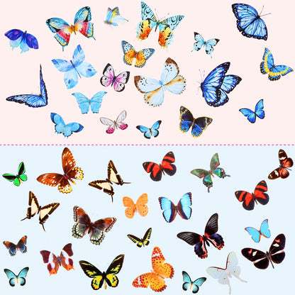 Dried Pressed Flower and Butterfly Transparent Sticker Set, Natural Real Dried Flower Butterfly Scrapbook Decal with Box and Curved Tweezers for DIY Decoration Resin Making (Bright Series)
