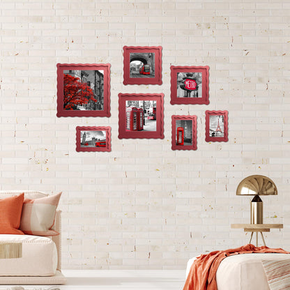 Chrspk 11x14 Wavy Picture Frame With Mat For 8x10, Wavy Edge Wooden Picture Frame with Real Glass - Wall Mount Display, Red, 2 Pack