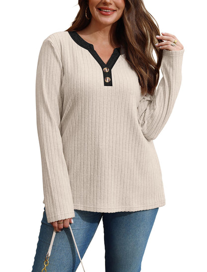 SAMPEEL Womens Sweaters Lightweight Long Sleeve Shirts V Neck Tops with Button Fall Outfits 2025