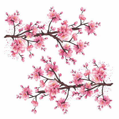 Window Flakes Cherry Blossom Window Clings - 2 Large 40" x 12" Spring Floral Border Decals - Double Sided UV Print Static Cling for Glass - Bird Strike Prevention Sakura Branch Decor - Made in USA