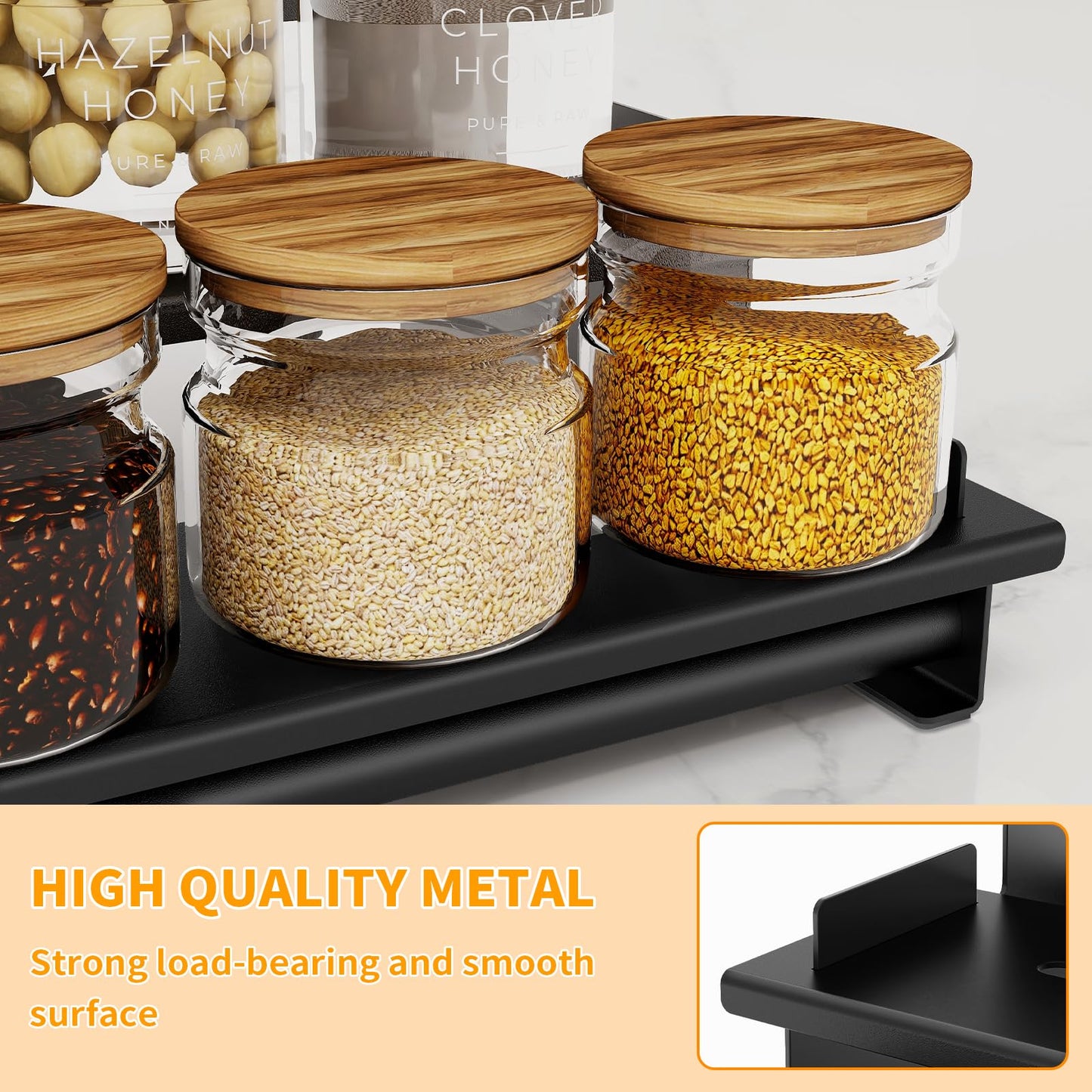 5 Tier Spice Rack for Cabinet, 2 Pack Spice Organizer, Metal Step Shelf Countertop Spice Rack for Inside Cabinets, Kitchen, Black
