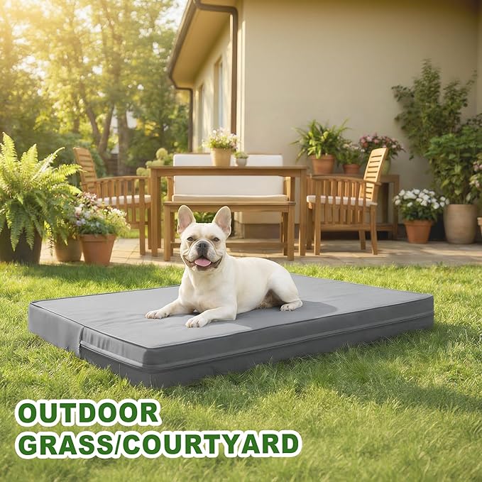 Vonabem Outdoor Waterproof Dog Bed Washable, Medium Crate Pad 30 inch, Cooling Wipeable Leather Puppy Bed with Removable Cover Reversible, Foam Durable Anti-Slip Pet Kennel Pads 29"x18" Grey
