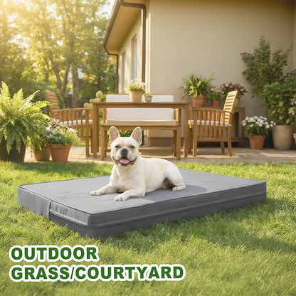 Vonabem Outdoor Waterproof Dog Bed Washable, Medium Crate Pad 30 inch, Cooling Wipeable Leather Puppy Bed with Removable Cover Reversible, Foam Durable Anti-Slip Pet Kennel Pads 29"x18" Grey
