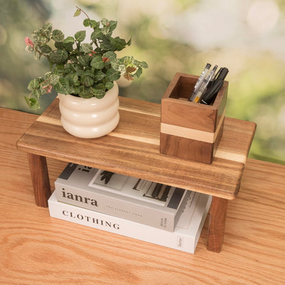 RiLiKar Acacia Wooden Desktop Organizer Shelf Kitchen Cabinet and Counter Riser Display Shelf for Top of Desk Home Office Bathroom Coffee Table Display Stand