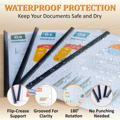 50 Pack Report Covers with Sliding Bar - Clear Plastic Presentation Folders for A4 & Letter Size Paper, 70 Sheet Capacity File Document Binder for School, Office, Resume & Business Use