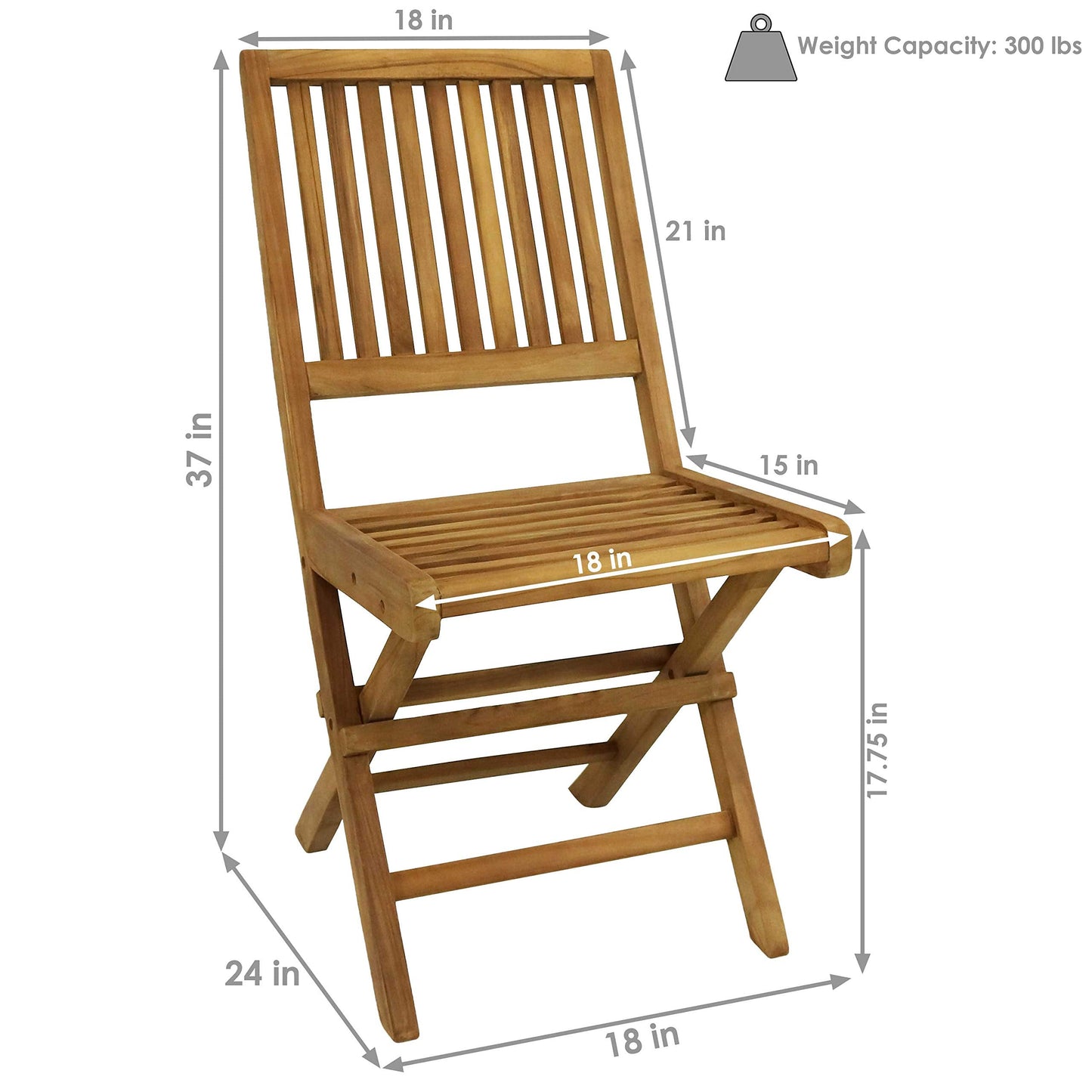 Sunnydaze Foldable Teak Wood Outdoor Chairs – Folding Patio Chair Set of 2 for Deck or Balcony – Wooden Teak Furniture with Light Finish