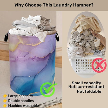 Blue Pink Marble Laundry Basket