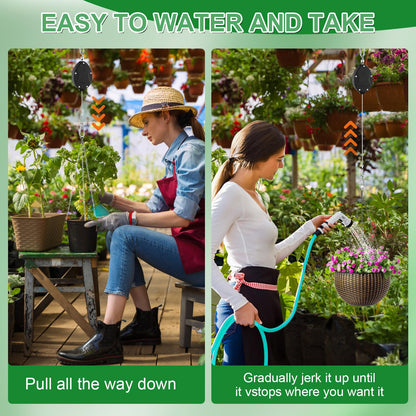 3 Pack Heavy Duty Retractable Plant Hangers Adjustable Pulleys with 63" Pull-Down Design Stainless Steel Rope Double-Headed Hooks for Hanging Baskets Bird Feeders Planters and Pots Supports up to 45lb