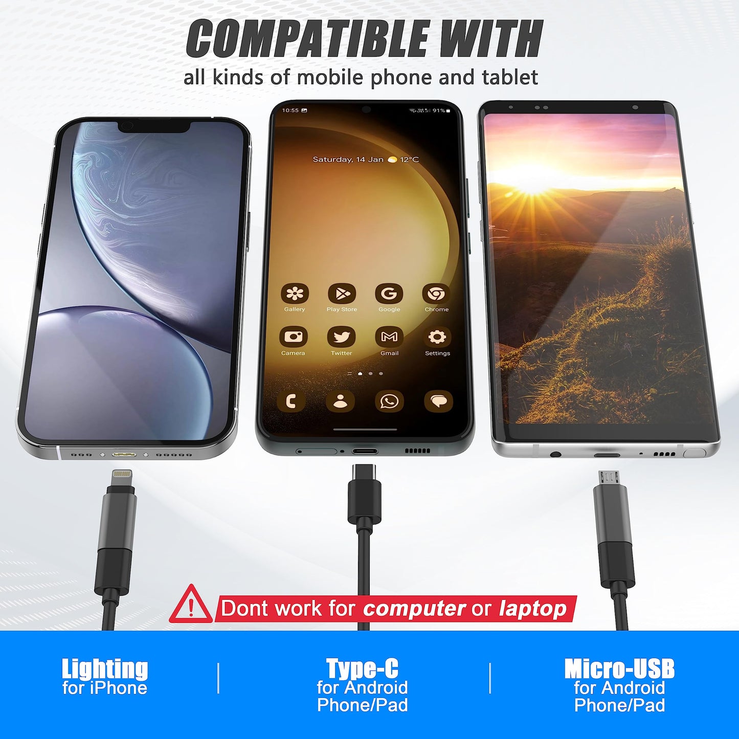 1920P Snake Inspection Borescope, Pancellent Type C Endoscope, Scope Camera with 8 LED Lights for Android and iOS Smartphone, iPhone, iPad, Samsung (16.5 FT/5M)