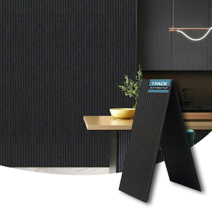 AKUMAX Foldable Wood Panels-3D Slat Wall Panelling for Wall-Ceiling and Sound Absorbing - Wooden Wall Panels for Living Room, Bedroom-Fire Retardant & FSC-109x24Inches(Black Oak)