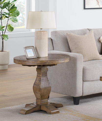 Napa Solid Wood Farmhouse Rustic Round End Side Living Room Table, Nightstand 26" W x 26" D x 25" H