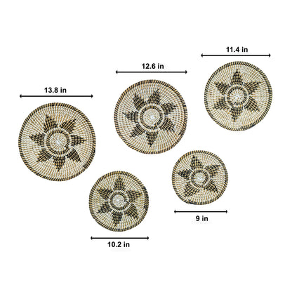 Crafted By Her Natural Handmade Woven Wall Art Set of 5 – Eco-Friendly Kansgrass Wall Hanging Décor for Living Room & Bedroom | Neutral Textured Farmhouse & Coastal Home Accents (Earth Star)