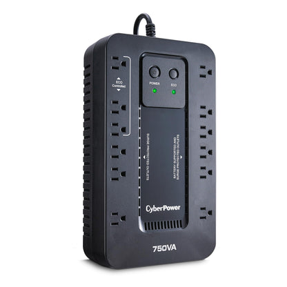 CyberPower EC750G Ecologic Battery Backup & Surge Protector UPS System, 750VA/450W, 12 Outlets, ECO Mode, Compact Uninterruptible Power Supply, Black