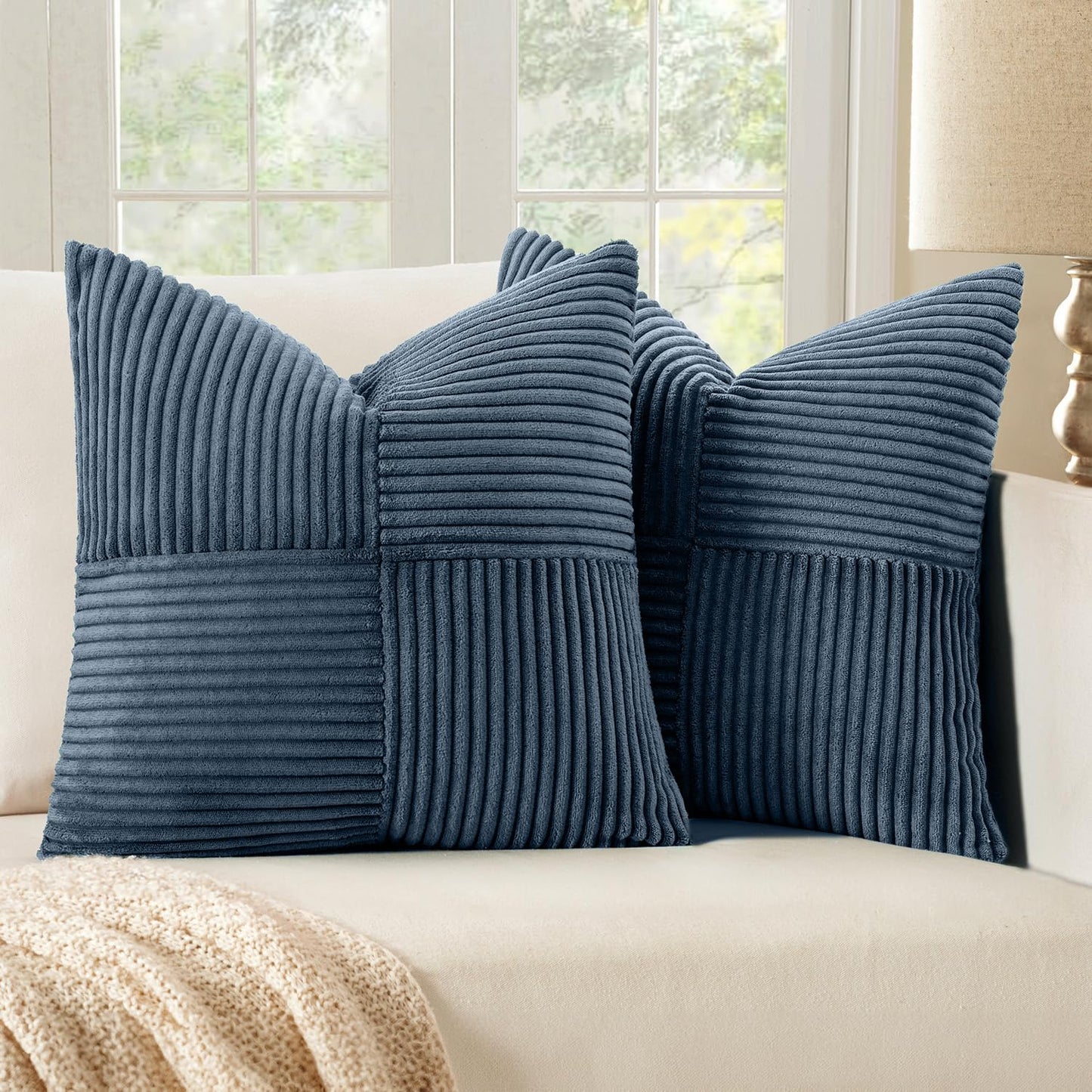 MIULEE Black Corduroy Pillow Covers Pack of 2 Boho Decorative Spliced Throw Pillow Covers Soft Couch Pillowcases Cross Patchwork Textured Cushion Covers for Living Room Bed Sofa 18x18 inch